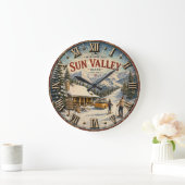 Sun Valley Idaho Ski Resort Rustic Mountain Cabin ラージ壁時計 (ホーム)