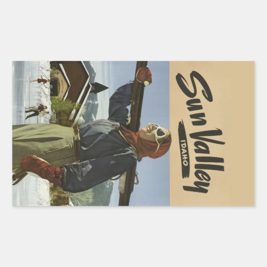 Sun Valley, Idaho Vintage Travelスタンプ 長方形シール (正面)