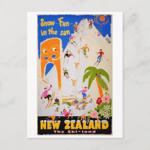 Sun Vintage Posterのニュージーランド雪おもしろい ポストカード