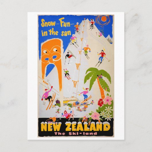 Sun Vintage Posterのニュージーランド雪おもしろい ポストカード (正面)