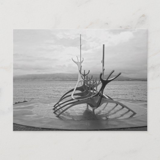 Sun Voyager Surche、Reykjavik、アイスランド、B/W ポストカード (正面)