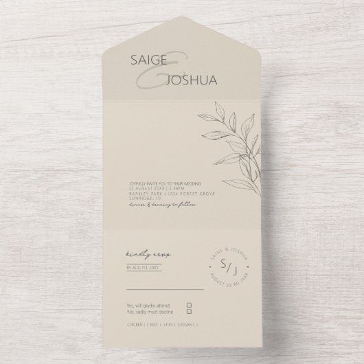 Sun-Washed Garden Wedding Ivory Blush ID1283 オールインワン招待状 (内側)