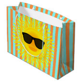 Sun with Dark Sunglasses on Aqua & Orange ストライプopt ラージペーパーバッグ (裏面アングル)