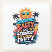 Sunburned Salty and Happy – Retro Beach Vibes ガラスコースター (正面)