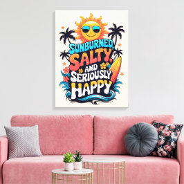 Sunburned Salty and Happy – Retro Beach Vibes キャンバスプリント