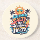 Sunburned Salty and Happy – Retro Beach Vibes コースター (正面)