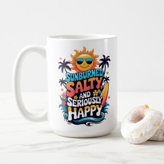 Sunburned Salty and Happy – Retro Beach Vibes コーヒーマグカップ (ドーナツ)