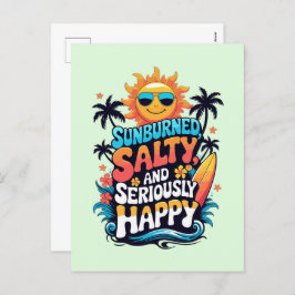 Sunburned Salty and Happy – Retro Beach Vibes シーズンポストカード
