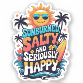 Sunburned Salty and Happy – Retro Beach Vibes シール