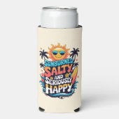 Sunburned Salty and Happy – Retro Beach Vibes スリム缶クーラー (Seltzer正面)