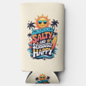 Sunburned Salty and Happy – Retro Beach Vibes スリム缶クーラー (正面)