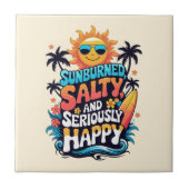 Sunburned Salty and Happy – Retro Beach Vibes タイル (正面)