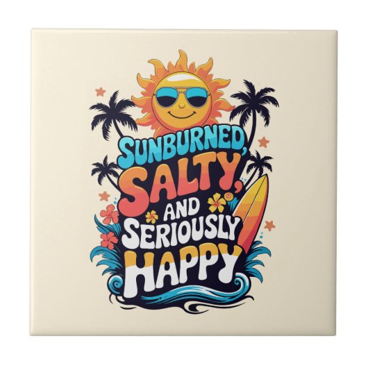 Sunburned Salty and Happy – Retro Beach Vibes タイル (正面)