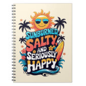Sunburned Salty and Happy – Retro Beach Vibes ノートブック (正面)
