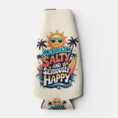 Sunburned Salty and Happy – Retro Beach Vibes ボトルクーラー (正面)