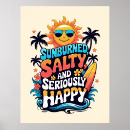 Sunburned Salty and Happy – Retro Beach Vibes ポスター