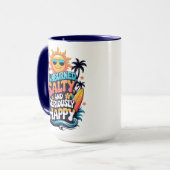 Sunburned Salty and Happy – Retro Beach Vibes マグカップ (正面左)