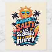 Sunburned Salty and Happy – Retro Beach Vibes ワインラベル (シングルラベル)