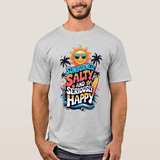 Sunburned Salty and Happy – Retro Beach Vibes Tシャツ (正面)
