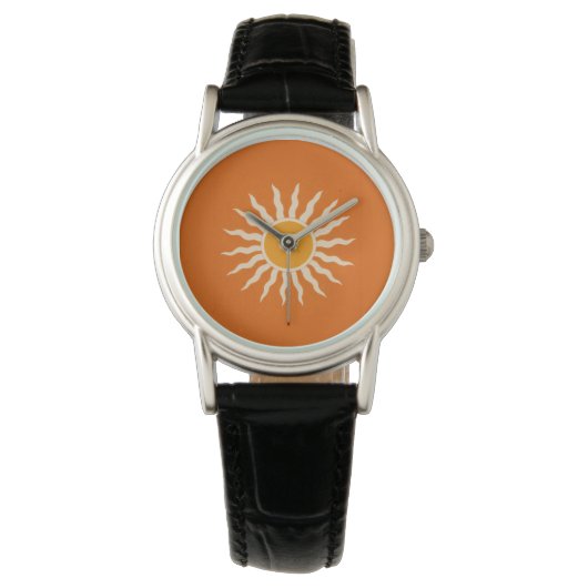 Sunburst Minimalist Terracotta Orange Watch 腕時計 (正面)