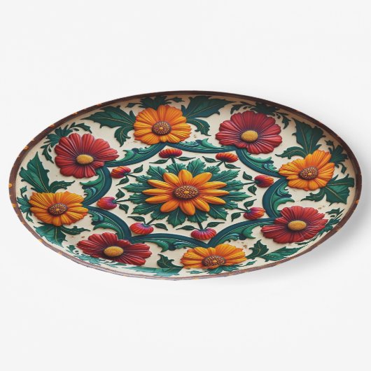 💀🎉Sunburst & Salsa Día de los Muertos ペーパープレート (アングル)