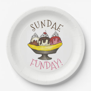SUNDAEファンデーバナナスプリットアイスクリームソーシャル ペーパープレート
