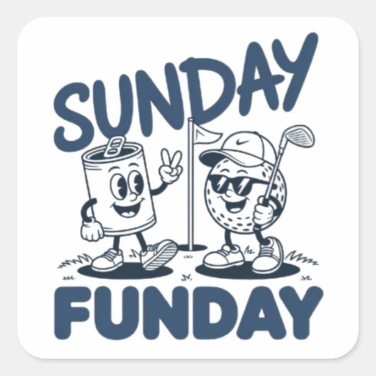 Sunday Funday Golf Funny Golfing Golfers Retro スクエアシール (正面)