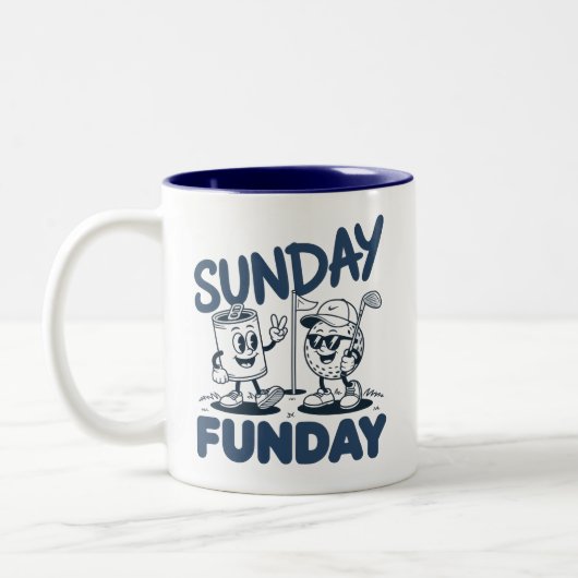 Sunday Funday Golf Funny Golfing Golfers Retro ツートーンマグカップ (左)
