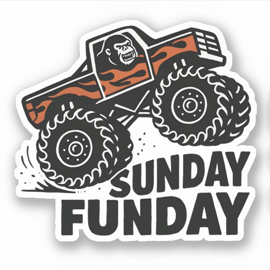 Sunday Funday Gorilla Monster Truck Funny Sticker シール (正面)