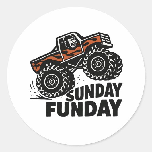 Sunday Funday Gorilla Monster Truck Funny Sticker ラウンドシール (正面)