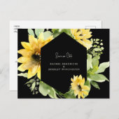 Sunflower 救 Our Date Black結婚's Black Announ 案内ポストカード (正面/裏面)