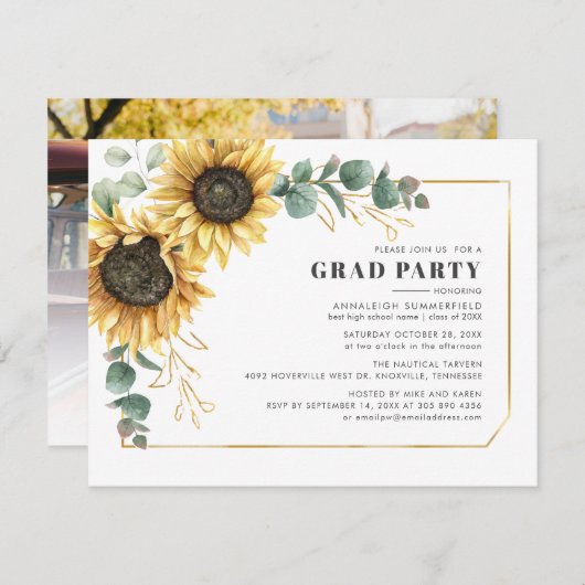 Sunflower 2024卒業パーティーフローラ写真グラード 招待状 (正面/裏面)