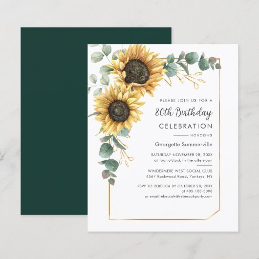 Sunflower 80th Birthday Party Invitation (正面/裏面)
