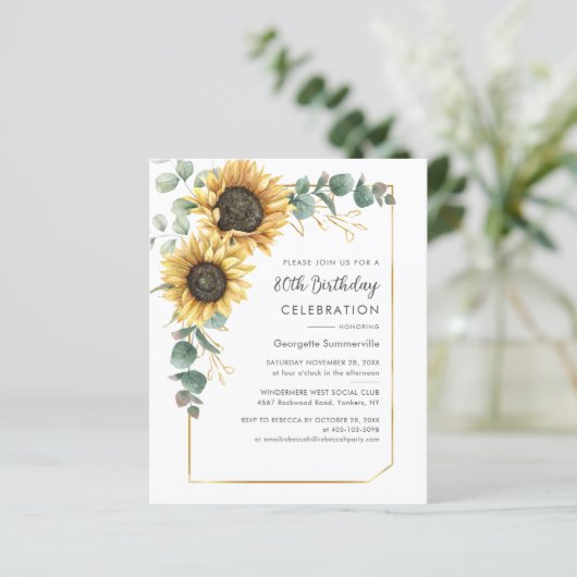 Sunflower 80th Birthday Party Invitation (スタンド正面)