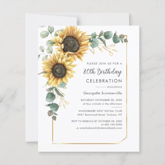 Sunflower 80th Birthday Party Invitation (正面)