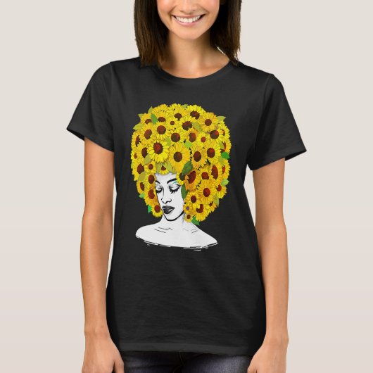 Sunflower Afro Women Black Queen African American  Tシャツ (正面)