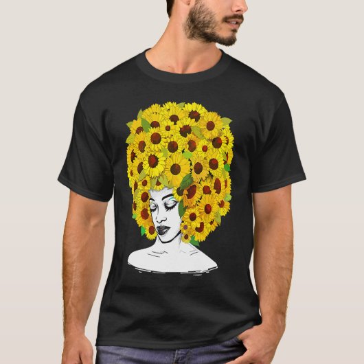 Sunflower Afro Women Black Queen African American  Tシャツ (正面)