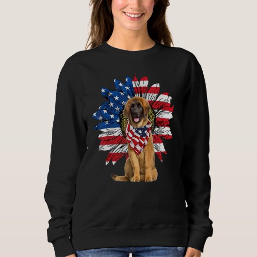 Sunflower American Flag Leonberger 4th Of July Pra スウェットシャツ (正面)