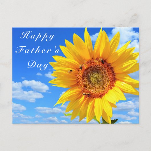 Sunflower and Bees on Blue Sky Father's Day Card ポストカード (正面)