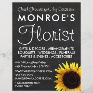 Sunflower and Chalkboard, Floristry Advertising チラシ
