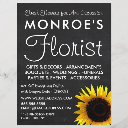 Sunflower and Chalkboard, Floristry Advertising チラシ (正面)