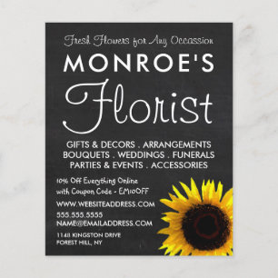 Sunflower and Chalkboard, Floristry Advertising チラシ
