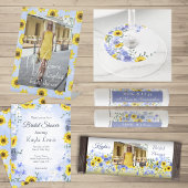 Sunflower and Dusty Blue Rose Bridal Shower 招待状