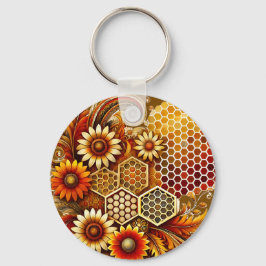 Sunflower and Honeycomb Design Keychain キーホルダー