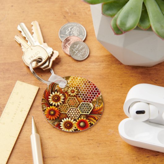 Sunflower and Honeycomb Design Keychain キーホルダー (デスク)