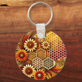 Sunflower and Honeycomb Design Keychain キーホルダー (正面)