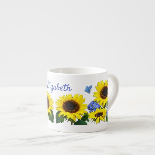 Sunflower and Hydrangea Custom Name Coffee Mug エスプレッソカップ (正面右)