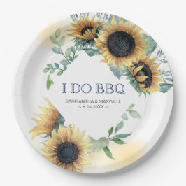 Sunflower and Navy Blue I Do BBQ ペーパープレート