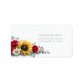 Sunflower and Red Rose Floral Address Label ラベル