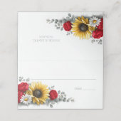 Sunflower and Red Rose Floral Wedding Place Card プレイスカード (外部開封)